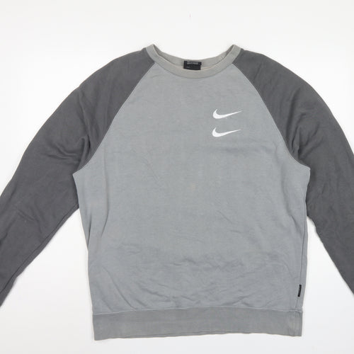 Nike Men’s Grey L Pullover Sweatshirt Double Swoosh Graphic Logo