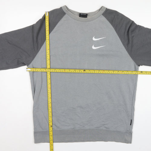 Nike Men’s Grey L Pullover Sweatshirt Double Swoosh Graphic Logo