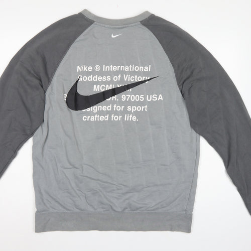 Nike Men’s Grey L Pullover Sweatshirt Double Swoosh Graphic Logo
