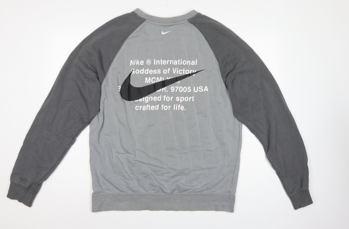 Nike Men’s Grey L Pullover Sweatshirt Double Swoosh Graphic Logo