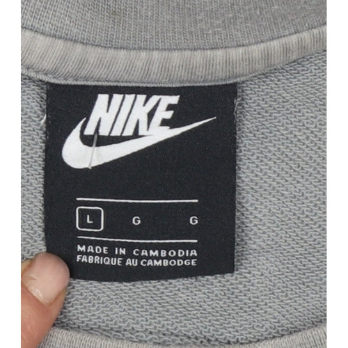 Nike Men’s Grey L Pullover Sweatshirt Double Swoosh Graphic Logo