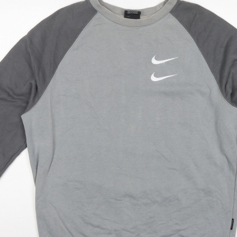 Nike Men’s Grey L Pullover Sweatshirt Double Swoosh Graphic Logo