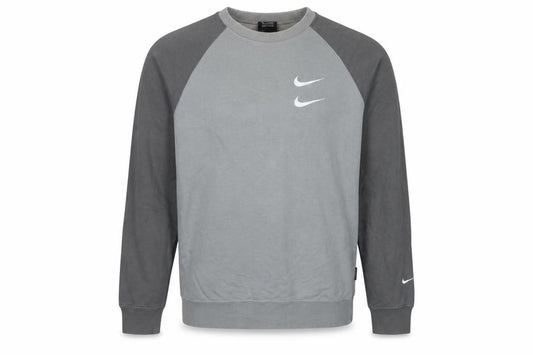 Nike Men’s Grey L Pullover Sweatshirt Double Swoosh Graphic Logo