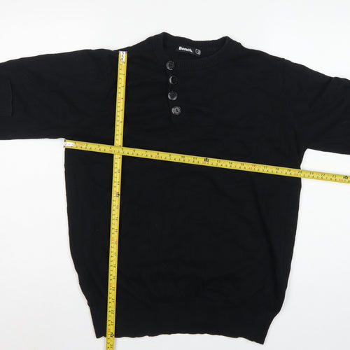 Bench Men's Black Medium Cotton Henley Button Knit Jumper Logo