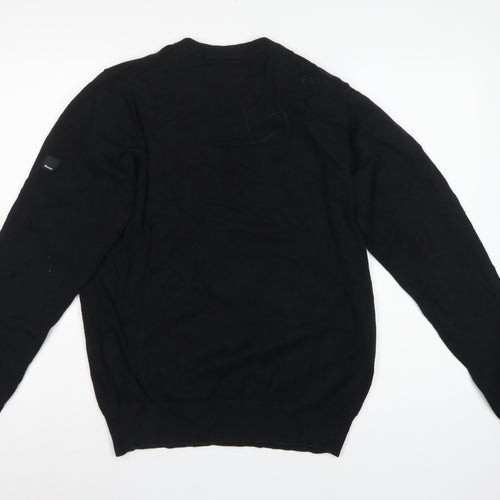Bench Men's Black Medium Cotton Henley Button Knit Jumper Logo