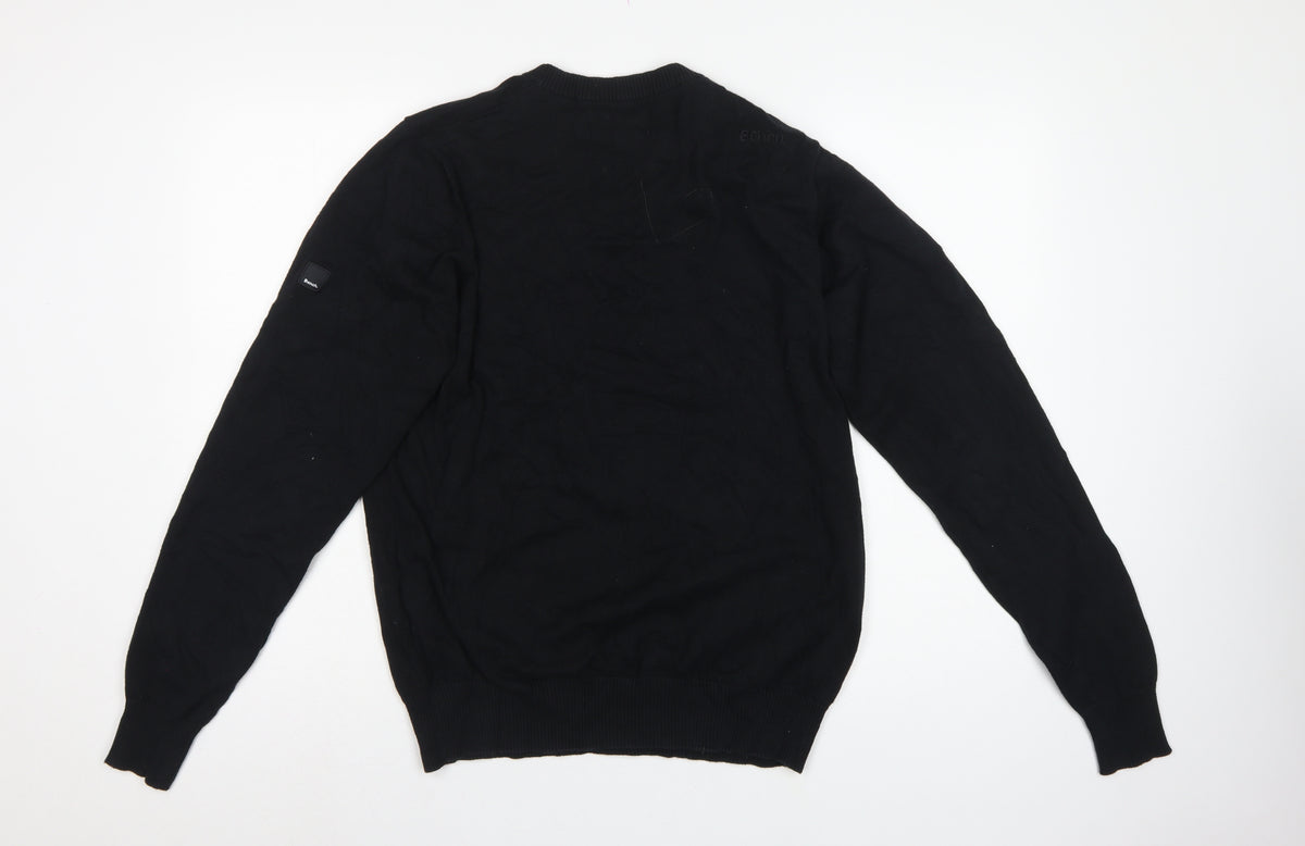 Bench Men's Black Medium Cotton Henley Button Knit Jumper Logo
