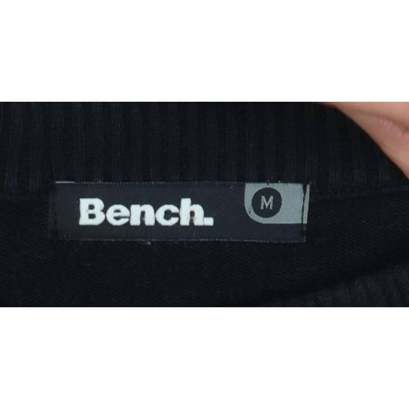Bench Men's Black Medium Cotton Henley Button Knit Jumper Logo