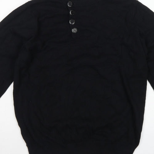 Bench Men's Black Medium Cotton Henley Button Knit Jumper Logo