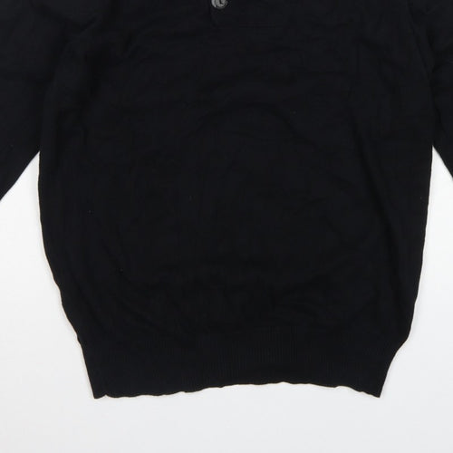 Bench Men's Black Medium Cotton Henley Button Knit Jumper Logo