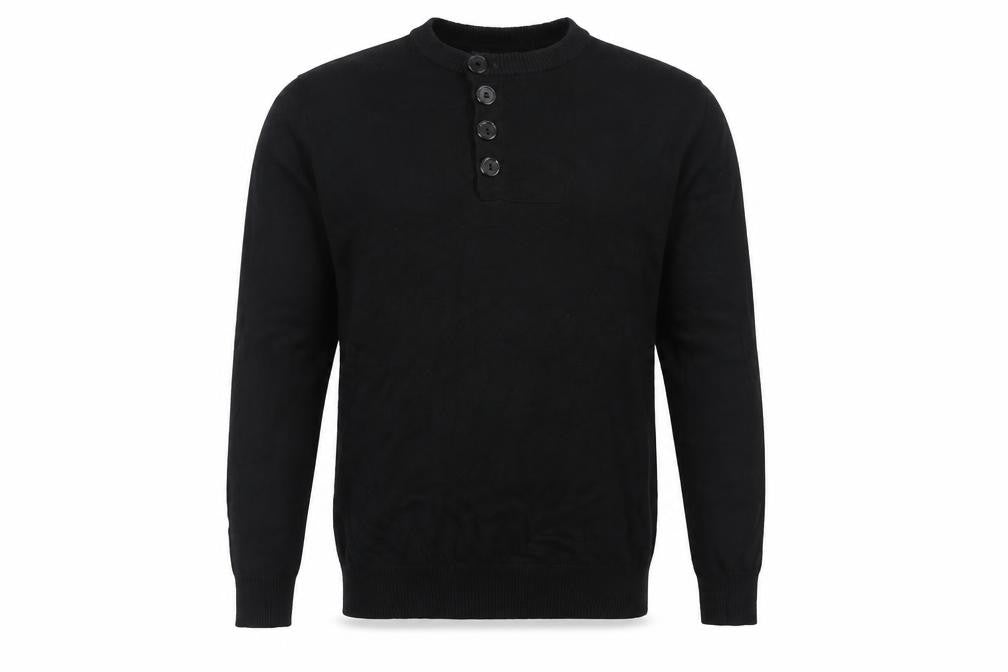 Bench Men's Black Medium Cotton Henley Button Knit Jumper Logo