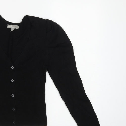 ASOS Women Black UK 4 V-Neck Button Puff Sleeve Knit Cardigan