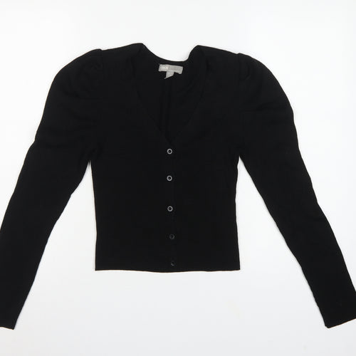 ASOS Women Black UK 4 V-Neck Button Puff Sleeve Knit Cardigan