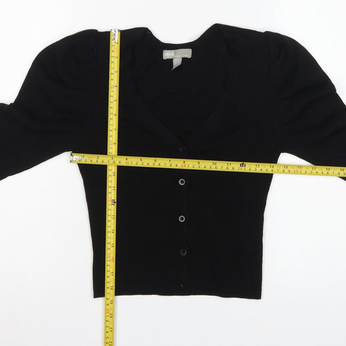 ASOS Women Black UK 4 V-Neck Button Puff Sleeve Knit Cardigan