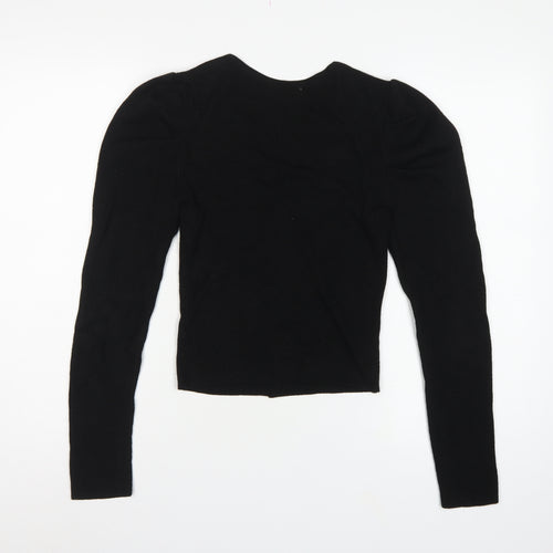 ASOS Women Black UK 4 V-Neck Button Puff Sleeve Knit Cardigan