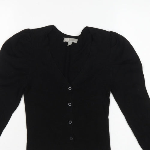 ASOS Women Black UK 4 V-Neck Button Puff Sleeve Knit Cardigan