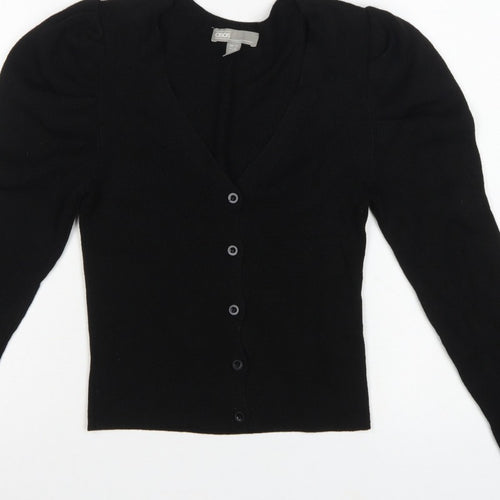 ASOS Women Black UK 4 V-Neck Button Puff Sleeve Knit Cardigan