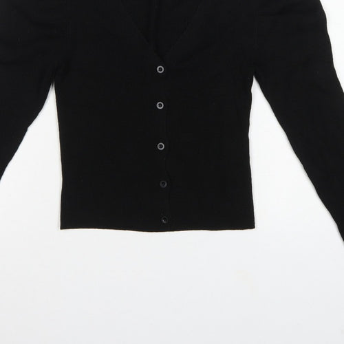 ASOS Women Black UK 4 V-Neck Button Puff Sleeve Knit Cardigan