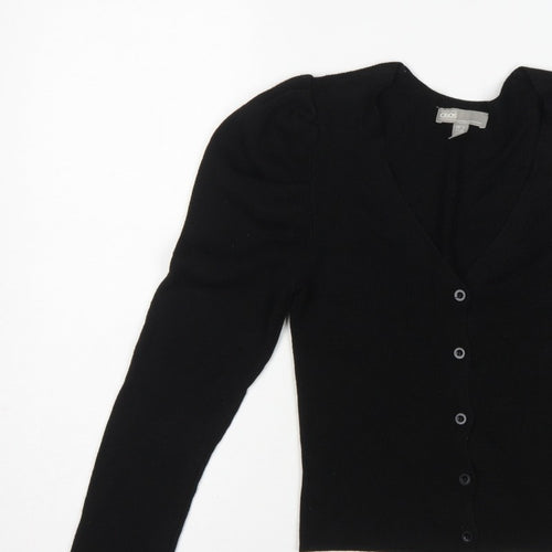 ASOS Women Black UK 4 V-Neck Button Puff Sleeve Knit Cardigan