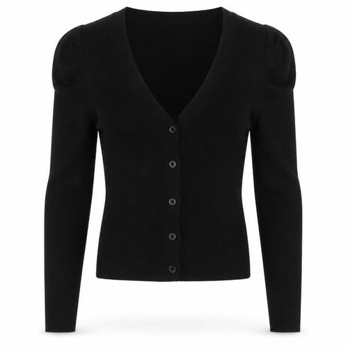 ASOS Women Black UK 4 V-Neck Button Puff Sleeve Knit Cardigan
