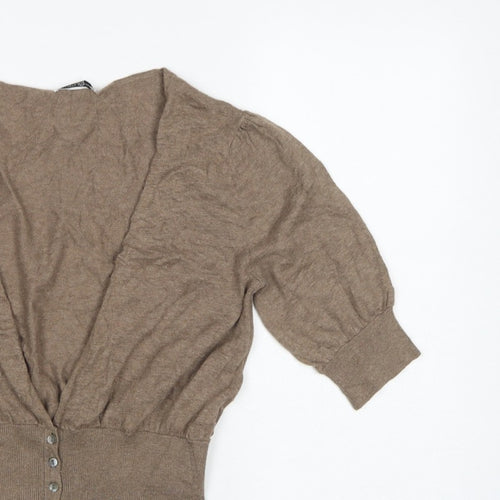 Elizabeth Emanuel Women’s Brown UK 14 Cotton Cashmere Balloon Sleeve Cardigan