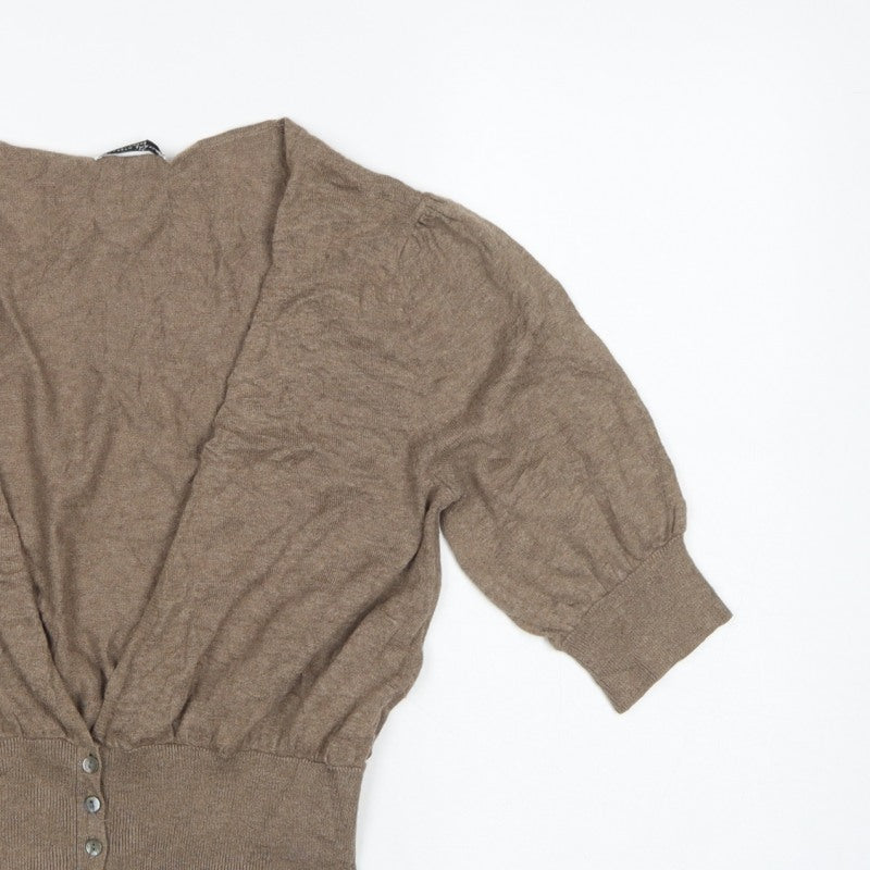 Elizabeth Emanuel Women’s Brown UK 14 Cotton Cashmere Balloon Sleeve Cardigan