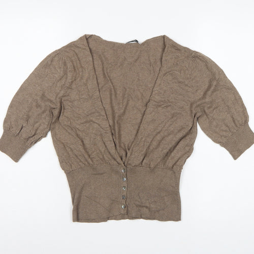 Elizabeth Emanuel Women’s Brown UK 14 Cotton Cashmere Balloon Sleeve Cardigan