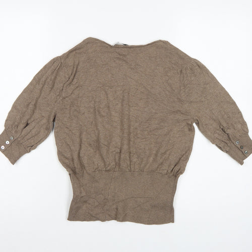 Elizabeth Emanuel Women’s Brown UK 14 Cotton Cashmere Balloon Sleeve Cardigan