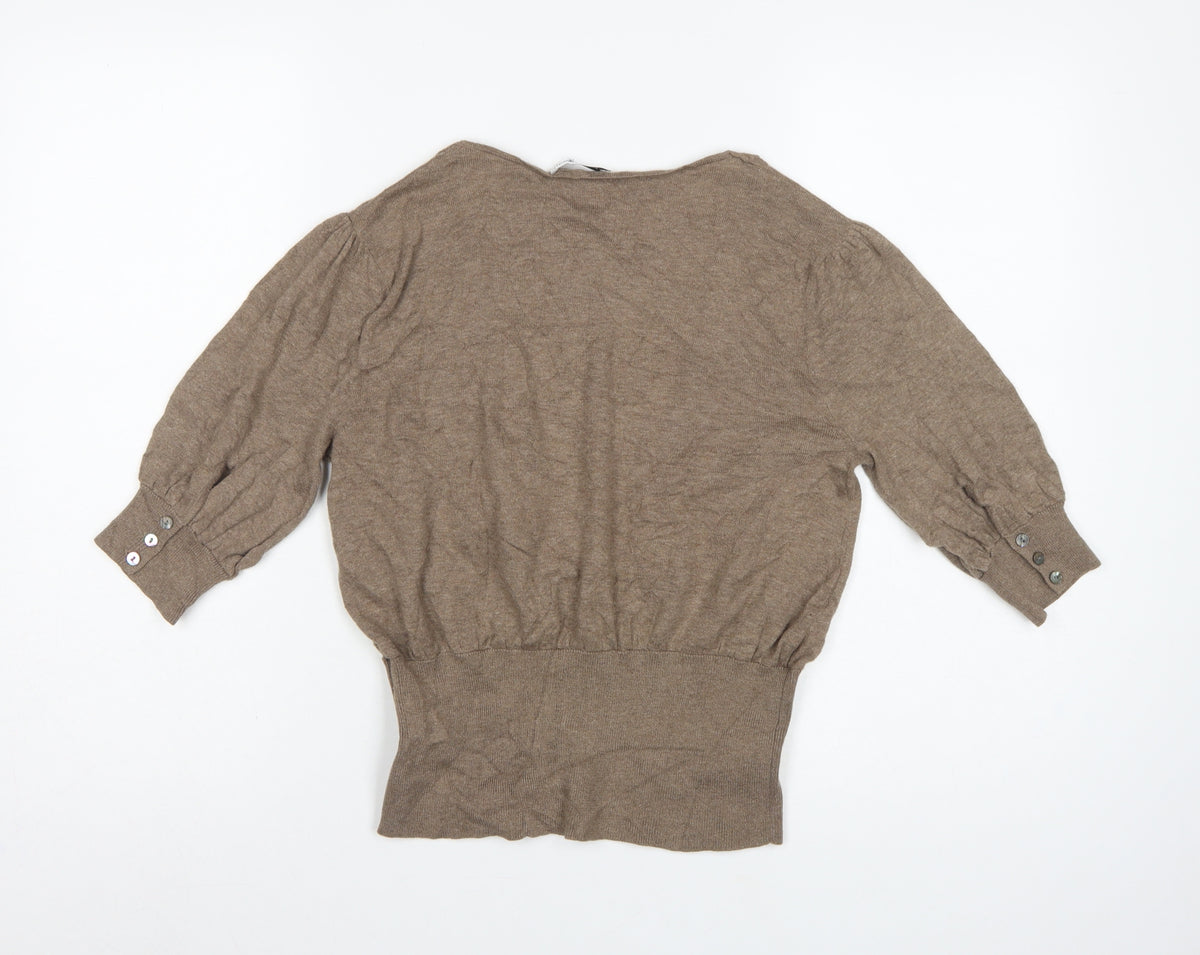 Elizabeth Emanuel Women’s Brown UK 14 Cotton Cashmere Balloon Sleeve Cardigan