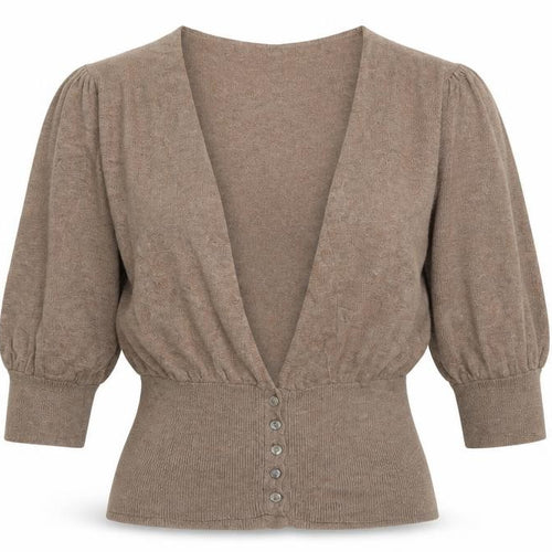Elizabeth Emanuel Women’s Brown UK 14 Cotton Cashmere Balloon Sleeve Cardigan