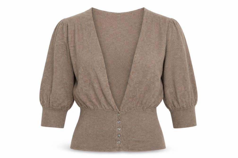 Elizabeth Emanuel Women’s Brown UK 14 Cotton Cashmere Balloon Sleeve Cardigan