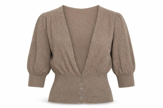 Elizabeth Emanuel Women’s Brown UK 14 Cotton Cashmere Balloon Sleeve Cardigan