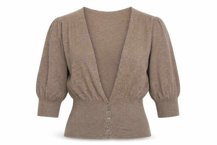 Elizabeth Emanuel Women’s Brown UK 14 Cotton Cashmere Balloon Sleeve Cardigan