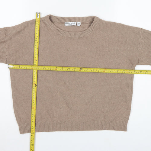 Brave Soul Women's Beige S Crew Neck Knit Pullover Jumper