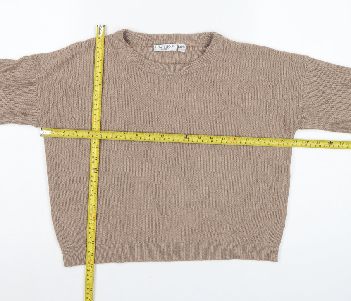 Brave Soul Women's Beige S Crew Neck Knit Pullover Jumper