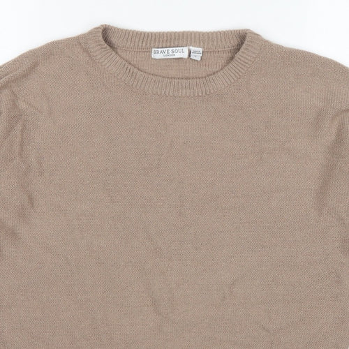Brave Soul Women's Beige S Crew Neck Knit Pullover Jumper