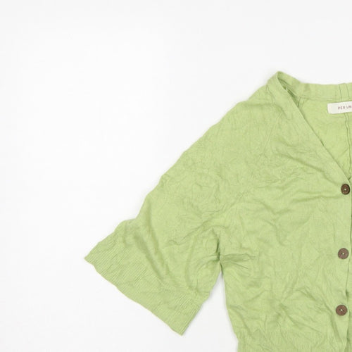 Per Una Women Green Linen Lyocell V-Neck Button Cardigan Size S