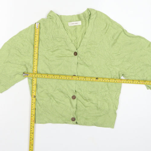 Per Una Women Green Linen Lyocell V-Neck Button Cardigan Size S