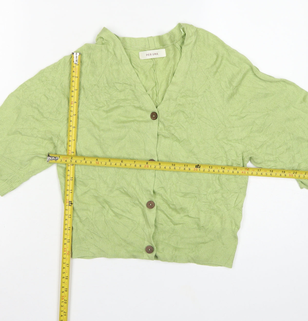 Per Una Women Green Linen Lyocell V-Neck Button Cardigan Size S