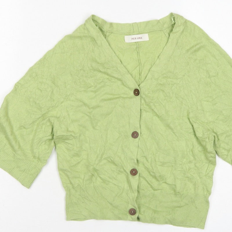 Per Una Women Green Linen Lyocell V-Neck Button Cardigan Size S