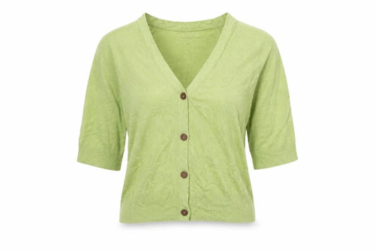 Per Una Women Green Linen Lyocell V-Neck Button Cardigan Size S
