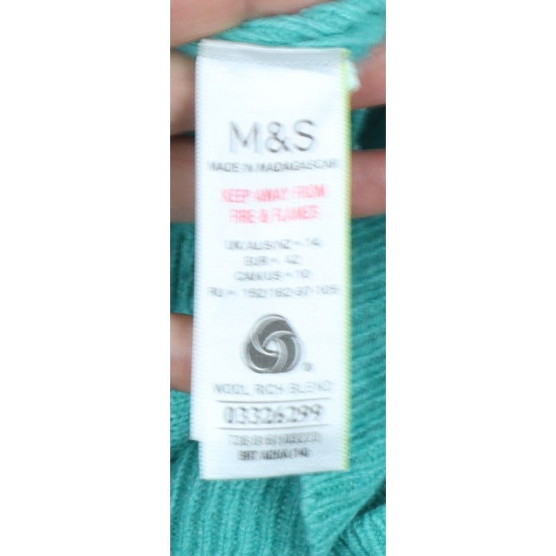 Marks and Spencer Women Green UK 14 Lambswool Crew Neck Pullover Jumper