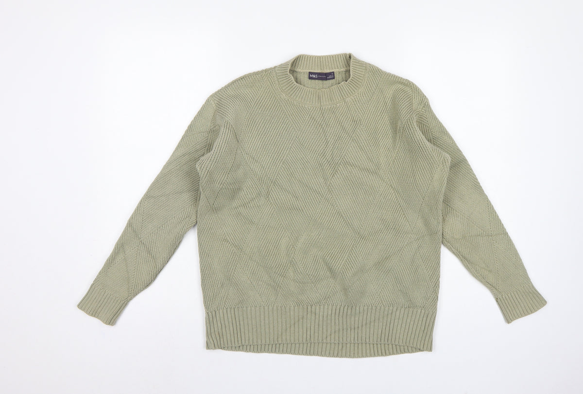 Marks and Spencer Women’s Green S Geometric Knit Crew Neck Jumper