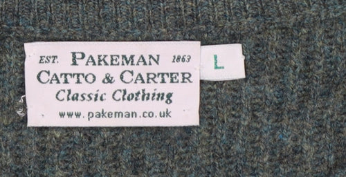 Pakeman Catto & Carter Men’s Green L Pure Wool Crew Neck Jumper