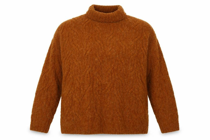 M&S Women Brown L Cable Knit Roll Neck Relaxed Pullover Jumper