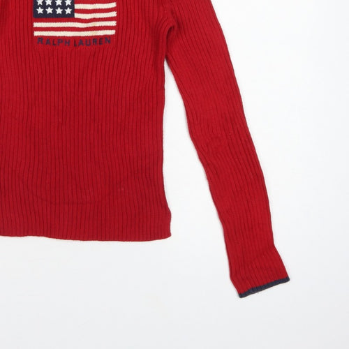 Polo Jeans Ralph Lauren Women Red S USA Flag Rib Knit Jumper