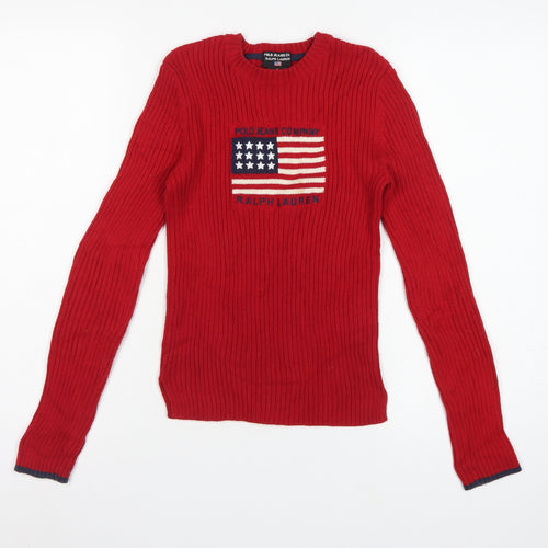 Polo Jeans Ralph Lauren Women Red S USA Flag Rib Knit Jumper