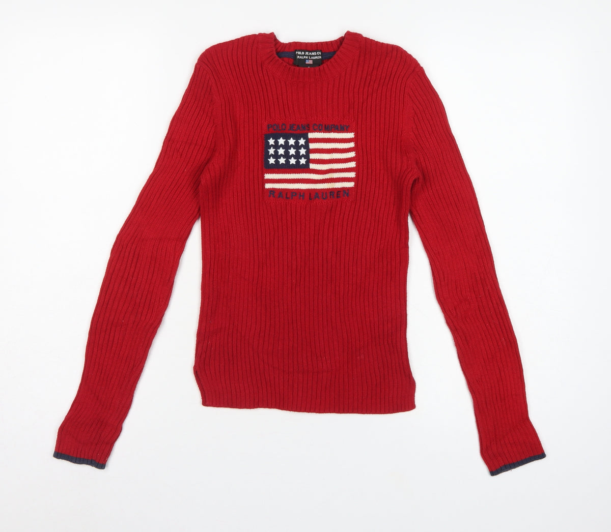 Polo Jeans Ralph Lauren Women Red S USA Flag Rib Knit Jumper