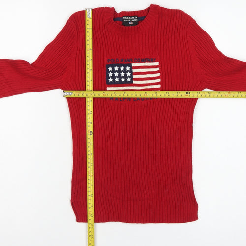 Polo Jeans Ralph Lauren Women Red S USA Flag Rib Knit Jumper