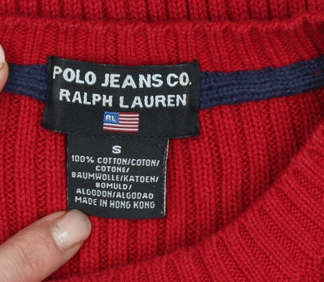 Polo Jeans Ralph Lauren Women Red S USA Flag Rib Knit Jumper