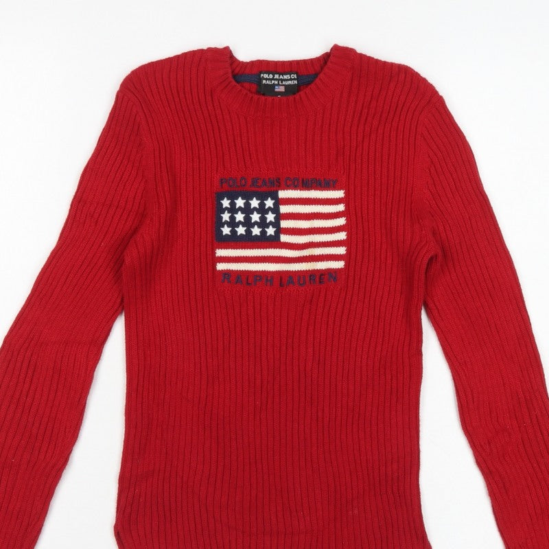 Polo Jeans Ralph Lauren Women Red S USA Flag Rib Knit Jumper
